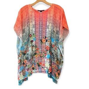 Sienna Rose Sz S Orange Floral Cottagecore  Boho Hippie Music Relaxed Blouse